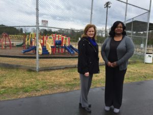 Cynthia Cockerham, Live Lively LaSalle project director, pauses for a moment along the new path with Dean.