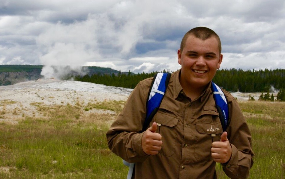 Austin Stone, hiking Yellowstone.