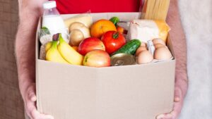 Box of fresh fruit.